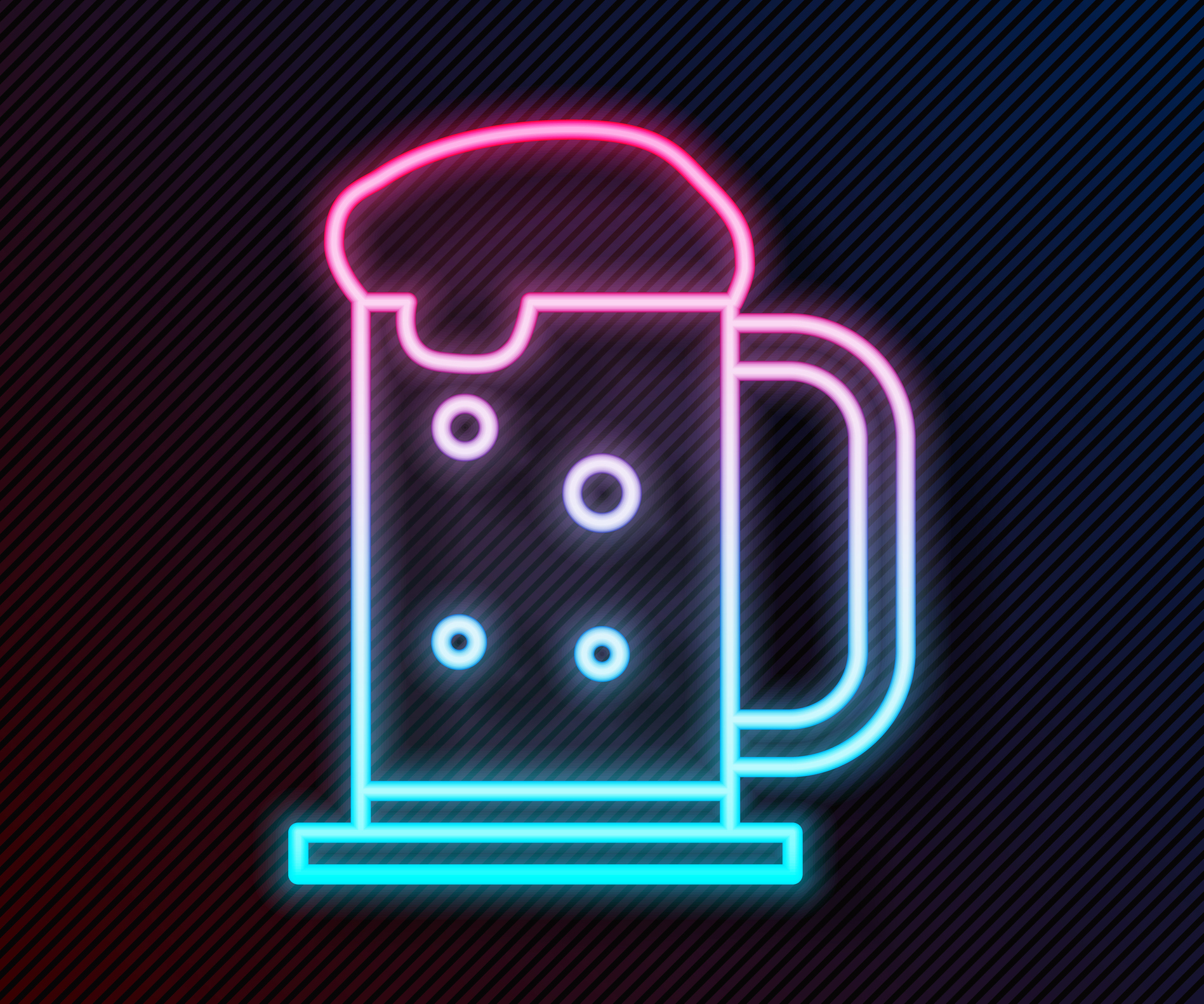 Glowing neon line Wooden beer mug icon isolated on black background. Vector Illustration