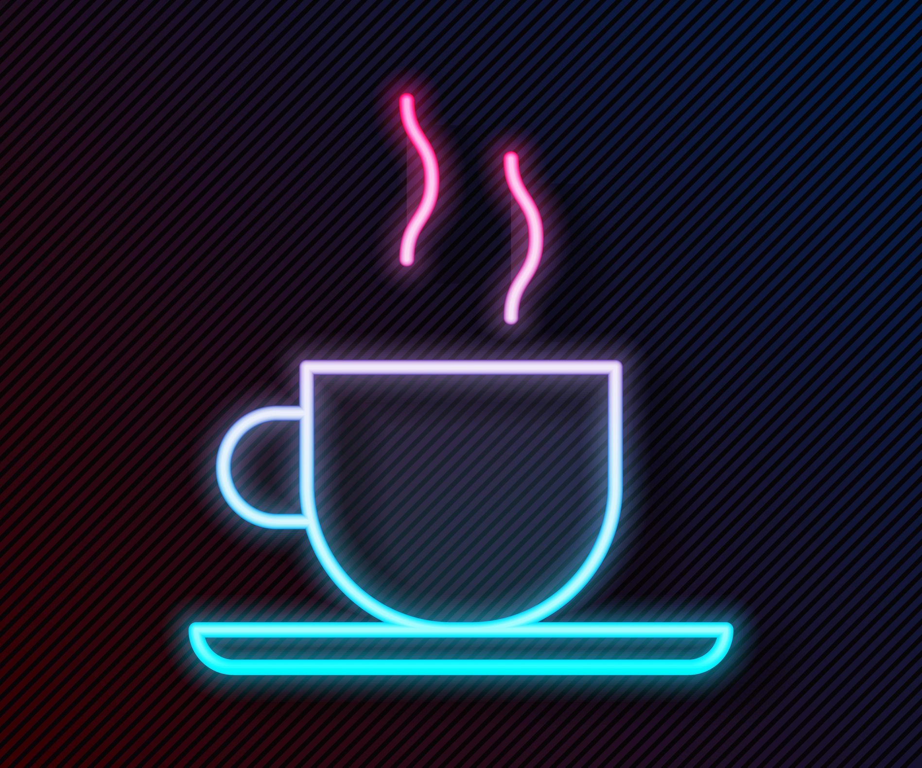 Glowing neon line Coffee cup icon isolated on black background. Tea cup. Hot drink coffee. Vector Illustration